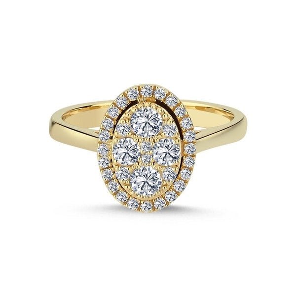 Nuran Elegant diamantring i 14 karat guld med oval roset og 0,64 ct diamanter.
